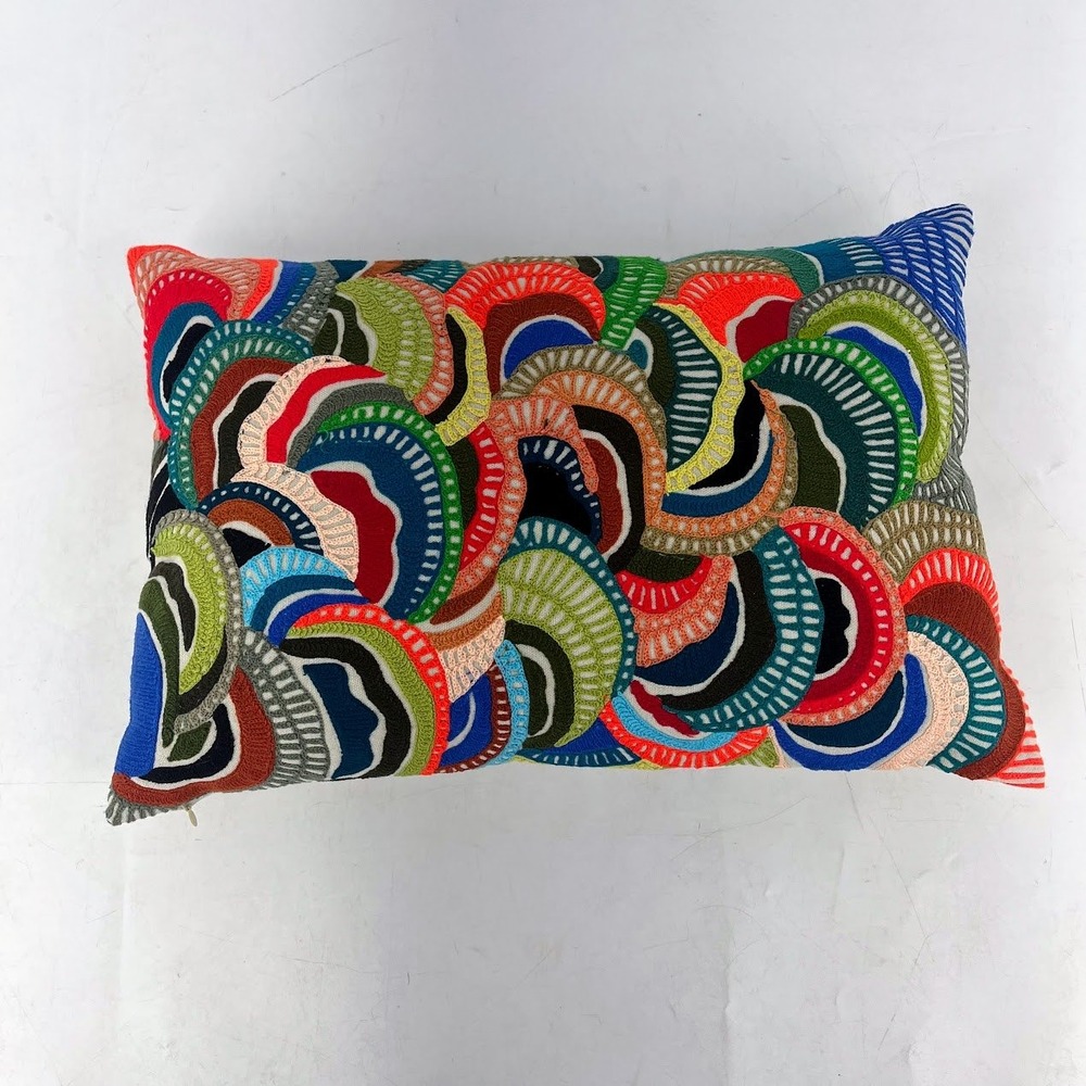 CB2 Cosmo Pillow Embroidered Abstract Multi Color Lumbar 18x12 225-666 India